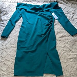 Blue Off-Shoulder Long Sleeve Cocktail Dress